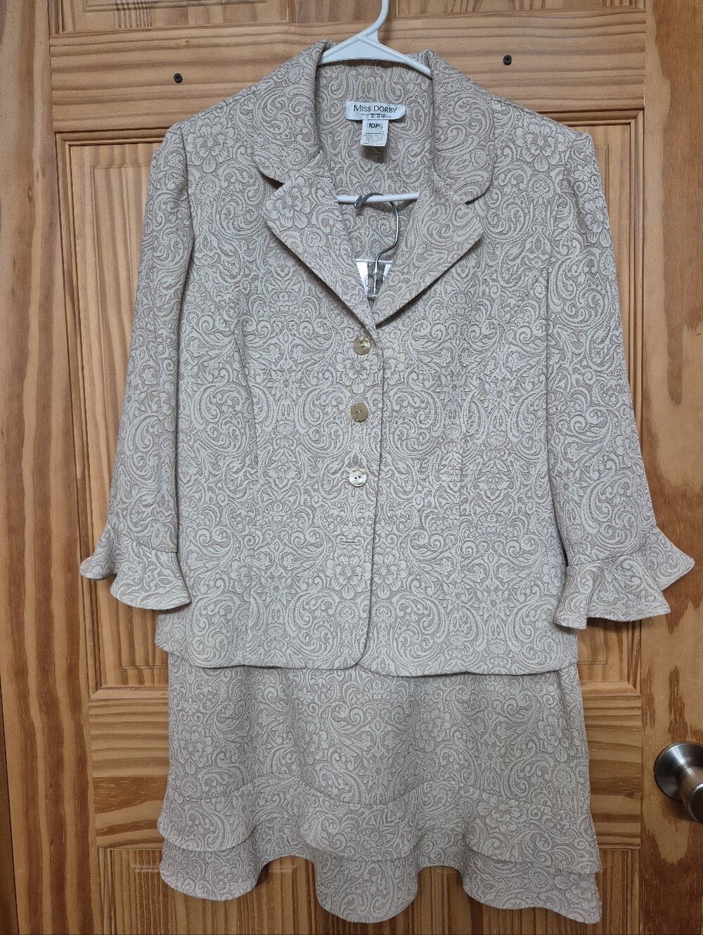 Miss Dorby Petite Skirt Suit in Beige